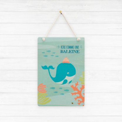 Carte baleine imprimée sur bois pour chambre d'enfant