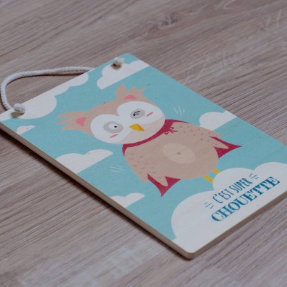 Carte en bois expression "c'est super chouette"